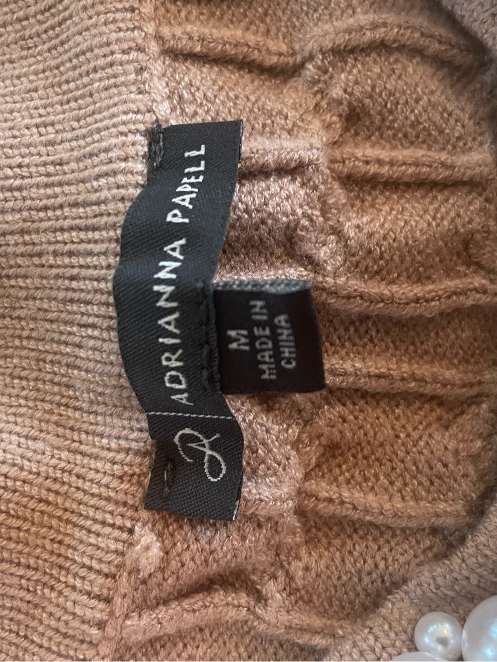 Adrianna Papell Taupe Cable Knit Pearl Button Cardigan - Picture 4 of 4